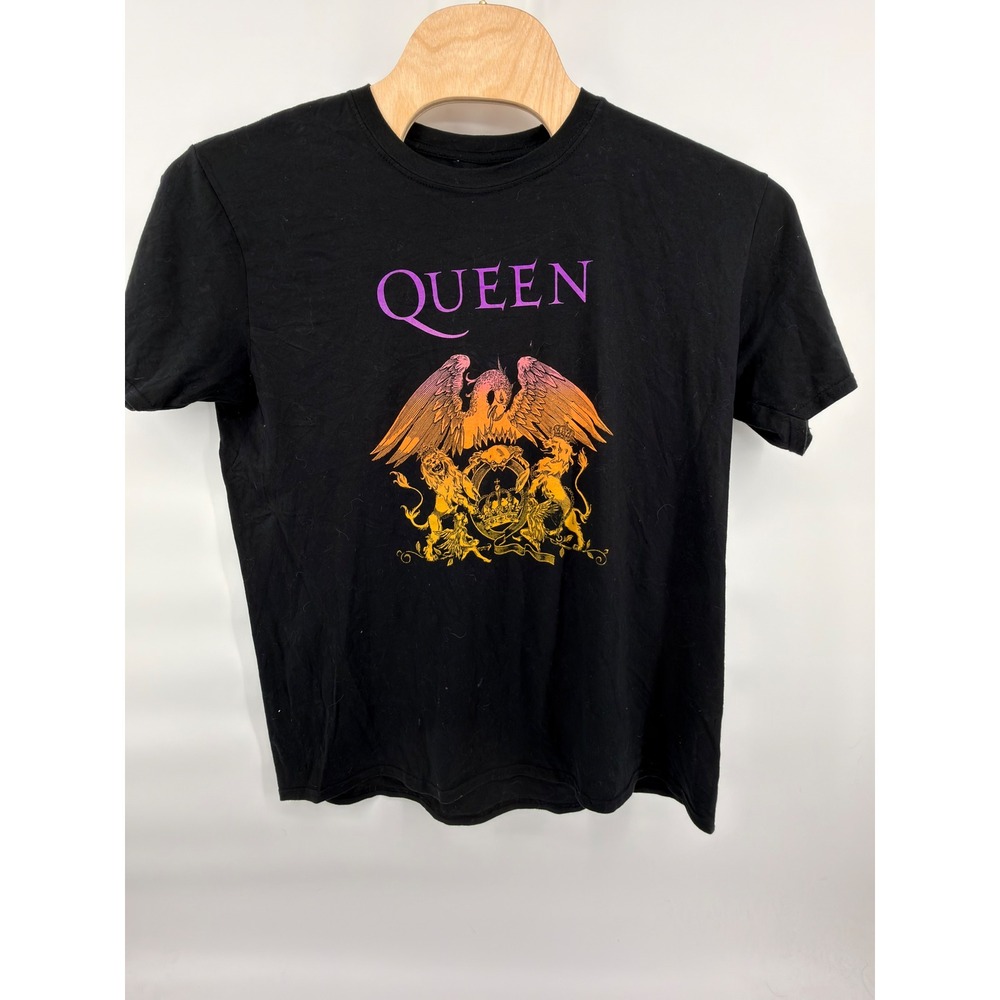 Queen Band T-Shirt XL Black Classic Gradient Crest Logo Graphic Rock Music Tee‎